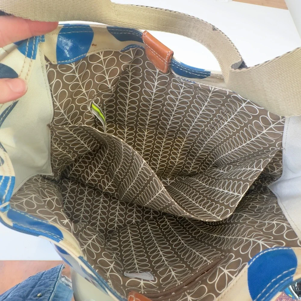 Orla Kiely Stem Print Tote Bag Blue Laminated Cotton Large - Picture 6 of 9